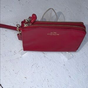 Coach NWOT double  fall zip around, red, soft leather wallet with hang tag